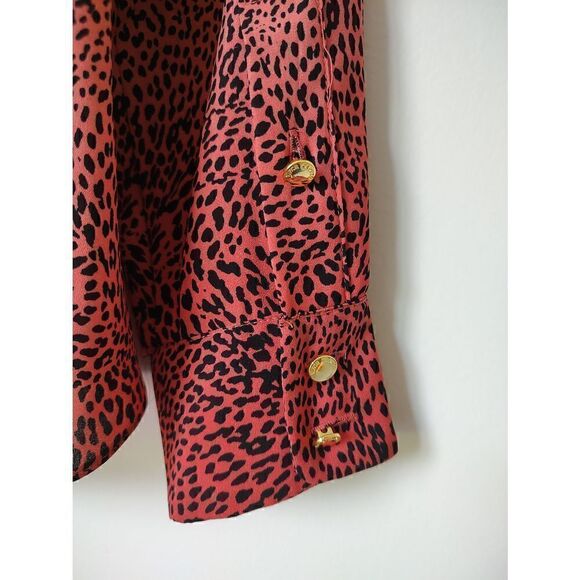 Vince Camuto Women's Size XS Leopard Print Cream Pink Long Sleeve Blouse Top - Picture 5 of 11